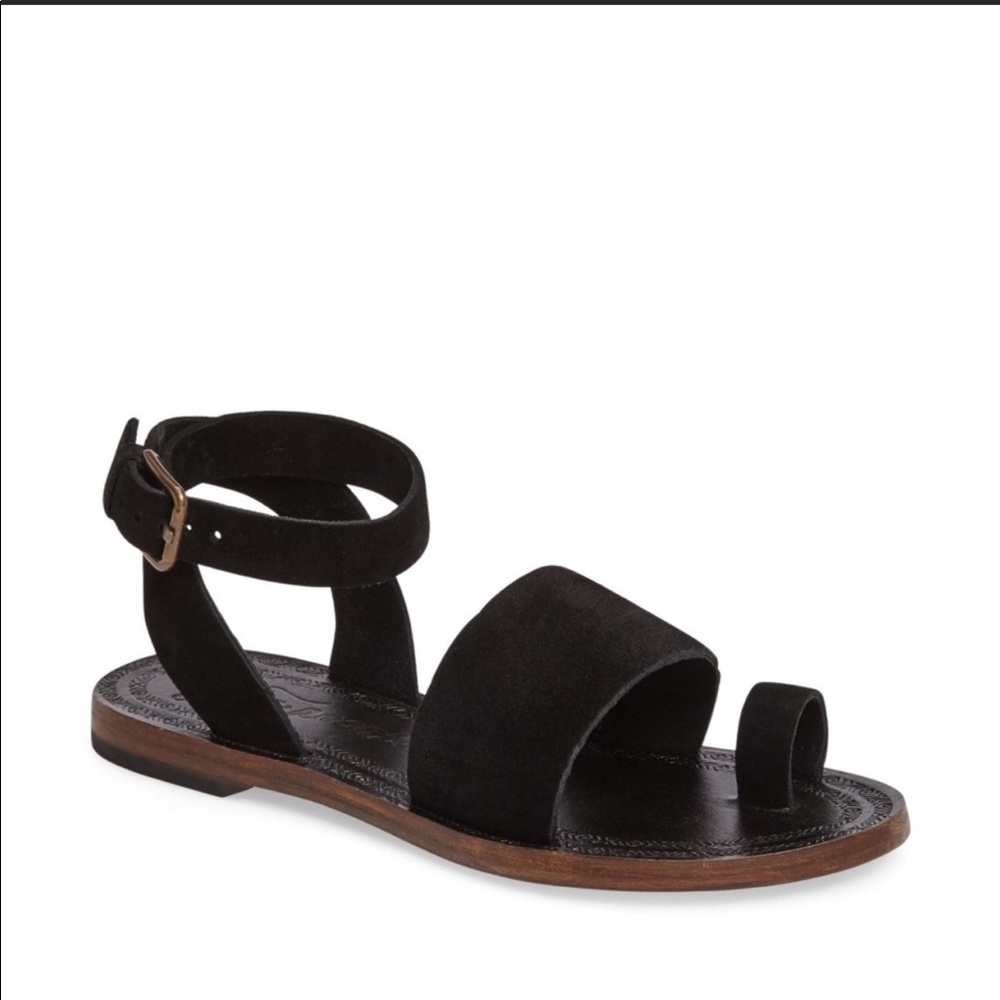 FP Torrence Black Leather Ankle Strap Sandal
